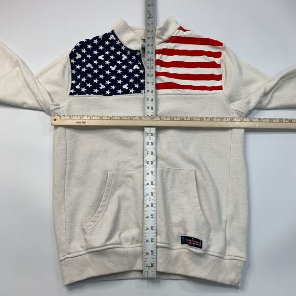 Disney USA Flag Sweater Mens S Small Cream Quarter Zip Patriotic Mickey Mouse - Picture 8 of 13